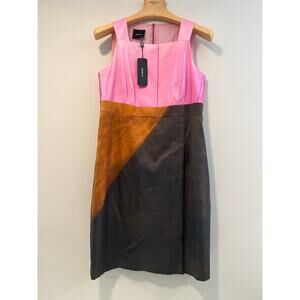 $1,990 MSRP NEW AKRIS Sleeveless Sheath Dress Abstract Print Pink & Brown 10 SG